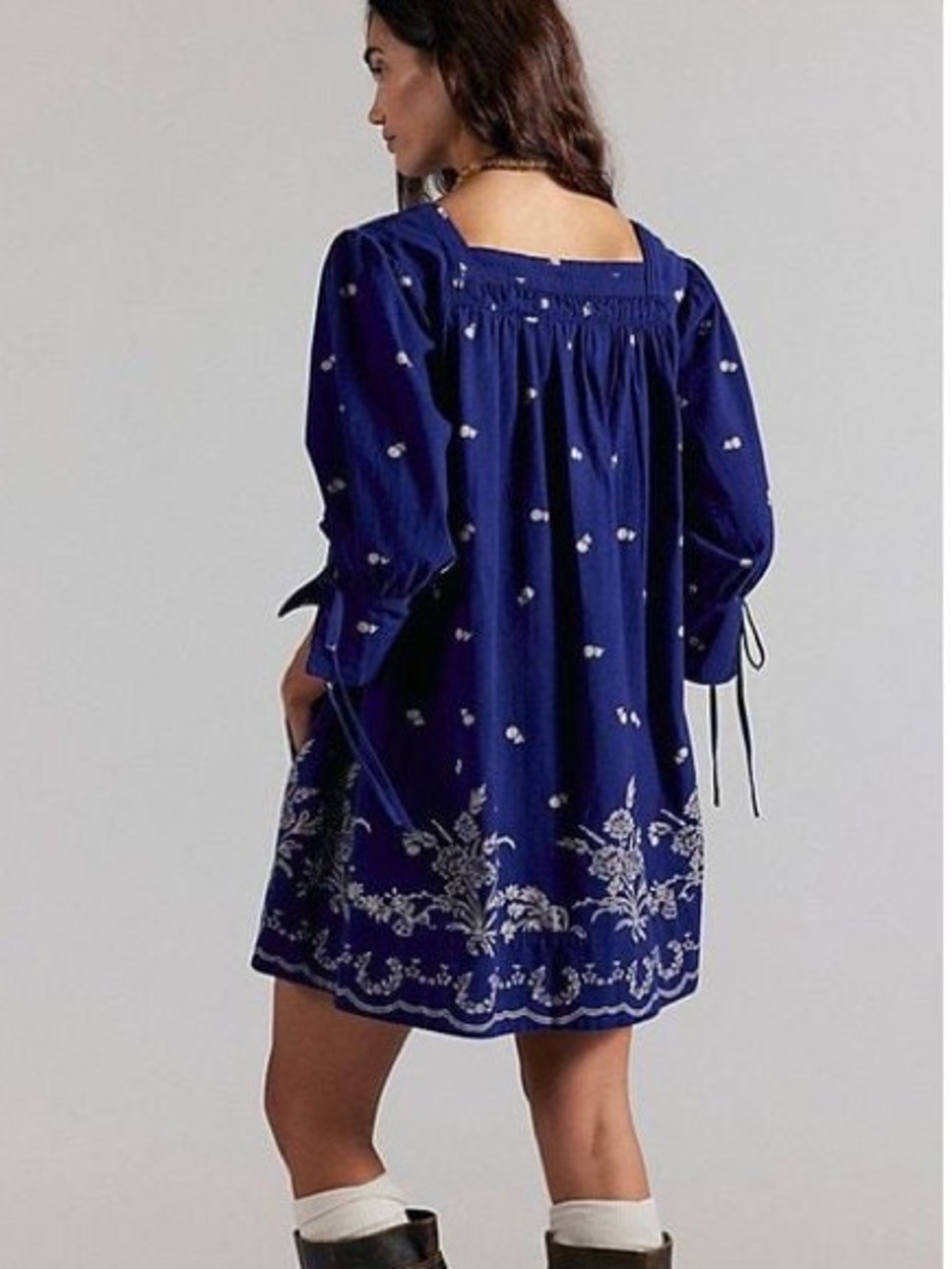 Free People Navy Blue Embroidered Sonora Printed Mini Dress - Picture 2 of 5